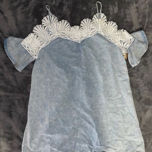 Flower crochet off shoulder denim dress